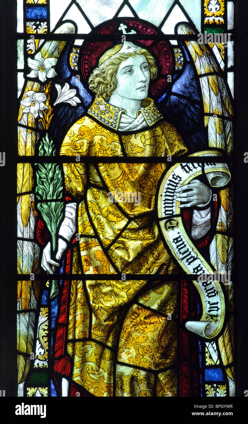 St. Gabriel stained glass, St. Mary`s Church, Everdon, Northamptonshire, England, UK Stock Photo